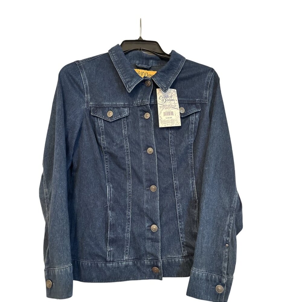 Vintage Comfort Denim Fitted Stretch Blue Denim Jacket Size 1X NWT W/pockets Y2K